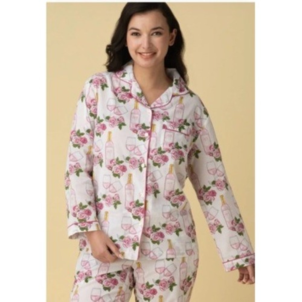 Mahogany Womens XL Pajama Set Pink Rose PJ Set Cotton Button Up Sleepwear - Picture 7 of 11
